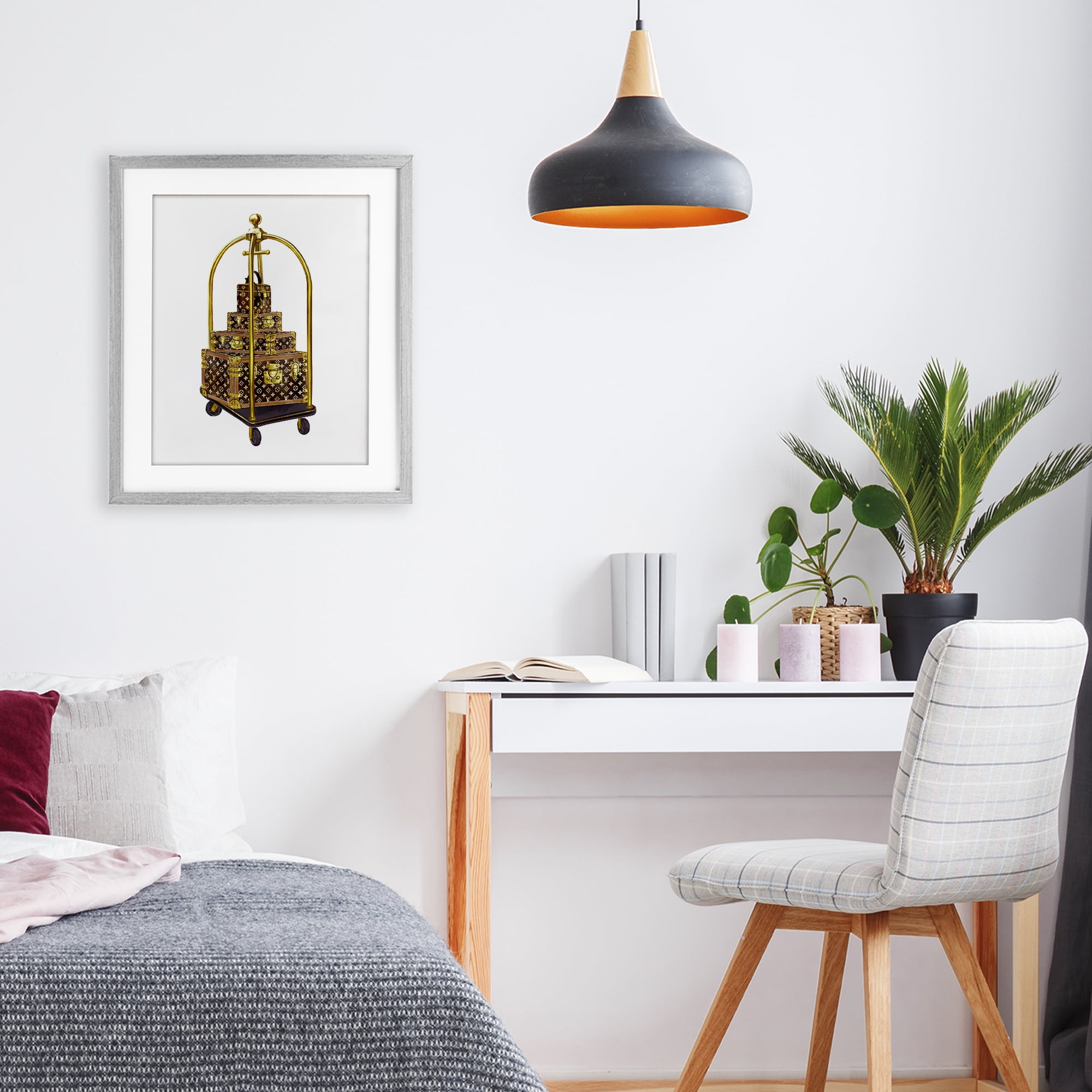 Glam Hotel Luggage Gray Framed Print Under Glass, design by Ziwei Li