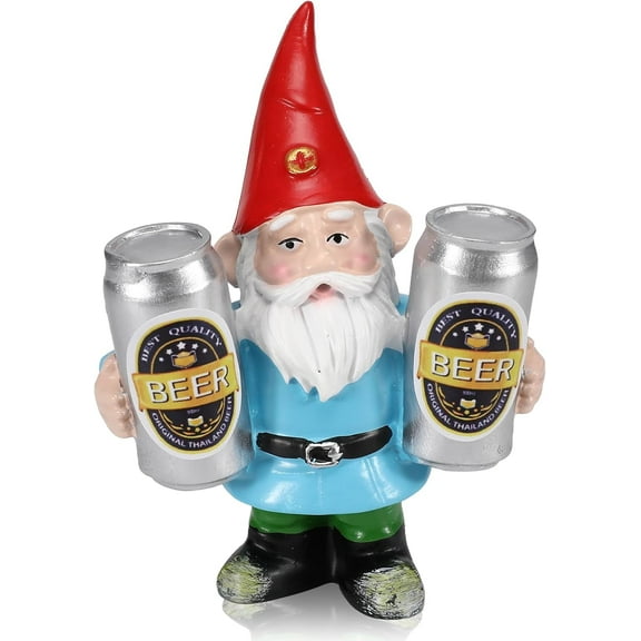 FDEEOM Garden Gnome Decor, YYPLAIN 4IN Resin Funny Dwarf Statue Holding Beer, Naughty Outside Yard Decorations Outdoor Decorations for Housewarming Gift