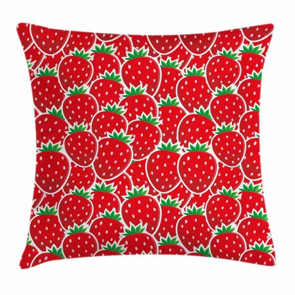 Fruits Throw Pillow Cushion Cover, Strawberry Themed Botany Seeds Yummy Food Organic Growth Diet Health Print, Decorative Square Accent Pillow Case, 20 X 20 Inches, Red Hunter Green, by Ambesonne