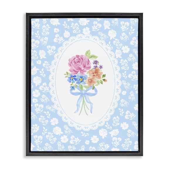 Stupell Industries Blue Feminine Bouquet Black Framed Floater Canvas Wall Art, design by Corinne Haig