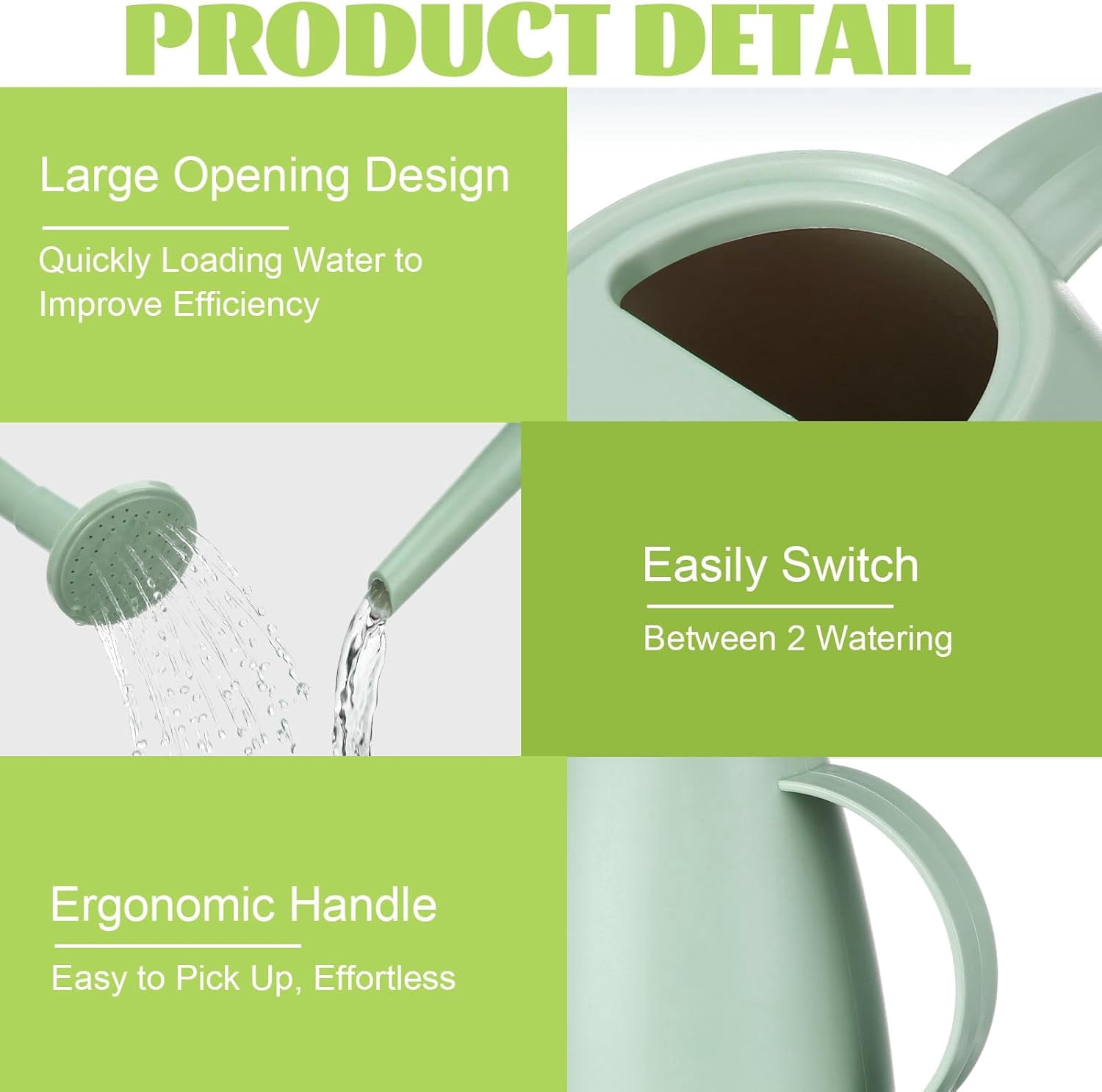 2 Pack Watering Can for Indoor Plants 1.8L Plastic with Long Spout, Lightweight Garden, Flowers, Plants, Mint Green Design