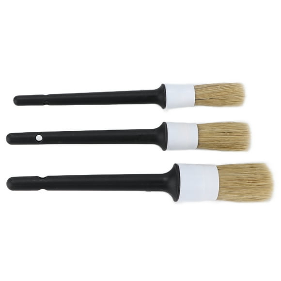 Car 3pcs Car Detailing Brush Kit Mixed Wild Boar Hair for Cleaning Wheel Gaps Grilles Internal Buttons Cup Holder
