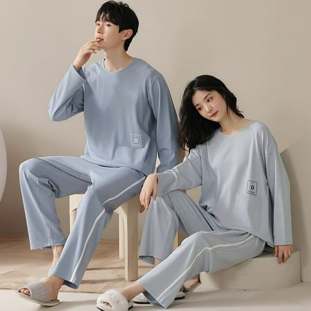 

PIKADINGNIS Young Lover Pajamas Set Cotton Women Long-sleeved Autumn Winter Pyjama Loose Home Men Couple Pijama Set Sleepwear Top Men Pant
