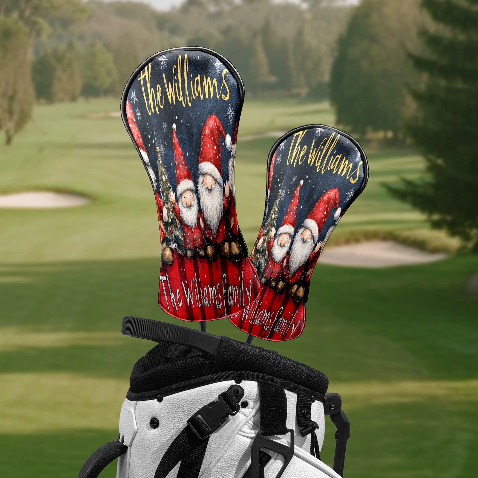 Golf Club Head Covers Cute Christmas Dwarf Waterproof Leather Golf Head Covers for Men Women Driver Head Cover Fairway Headcover for Golf Lovers