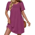 thumbnail image 2 of Solid Color Women Short Sleeve Front Pleated Summer Mini Shirt Dress, 2 of 6