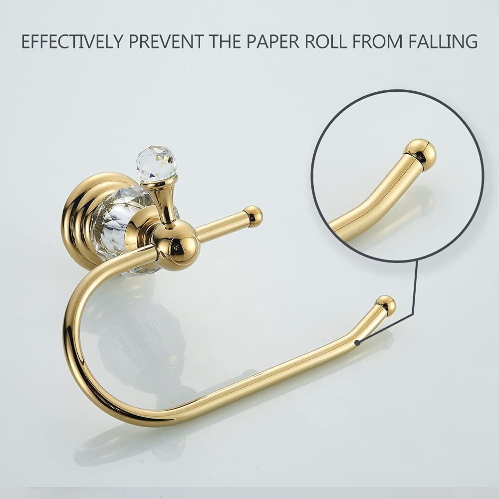 Polished Gold Toilet Paper Holder, Brass Crystal Tissue Holder Bathroom Accessories Wall Mounted