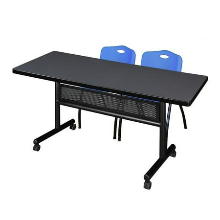 UPC: 0192357021606 | 72  x 30  Flip Top Mobile Training Table w/ Divider- Grey & 2 Stack Chairs
