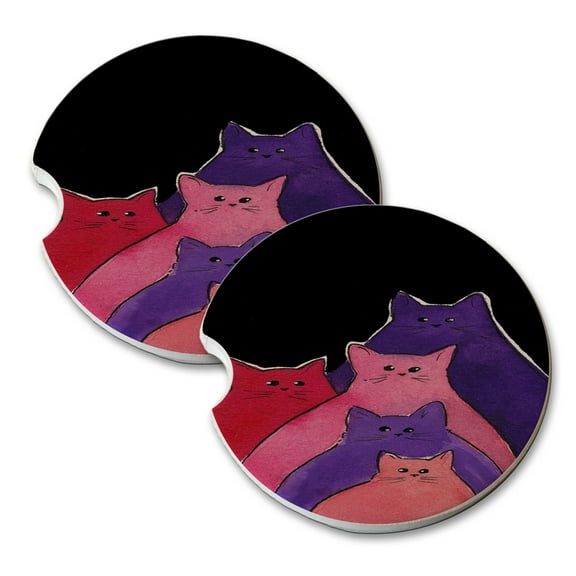 KuzmarK Sandstone Car Drink Coaster (set of 2) - Pink Red Purple Abstract Kitites Cat Art by Denise Every