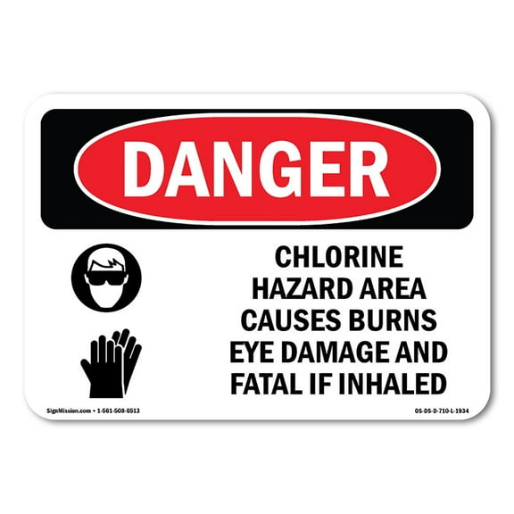 OSHA Danger Sign - Chlorine Hazard Area | Plastic Sign | Protect Your Business, Construction Site, Warehouse & Shop Area |  Made in The USA