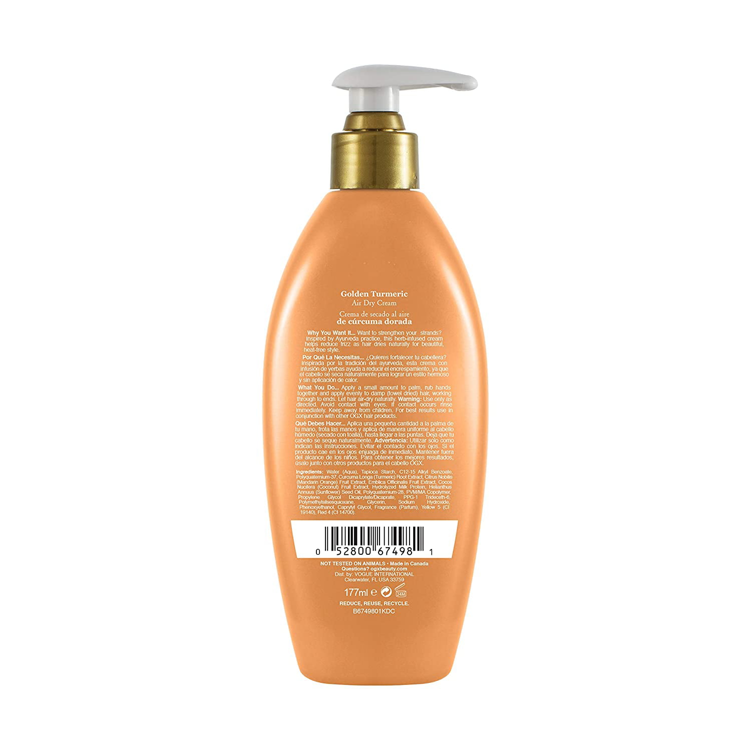 Ogx Strength & Length + Golden Turmeric Air Dry Hair Cream with Pump, 6 oz,  2 Pack 