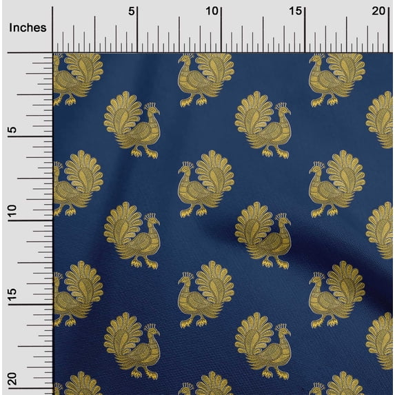oneOone Organic Cotton Poplin Twill Fabric Peacock Block Printed Craft Fabric BTY 42 Inch Wide