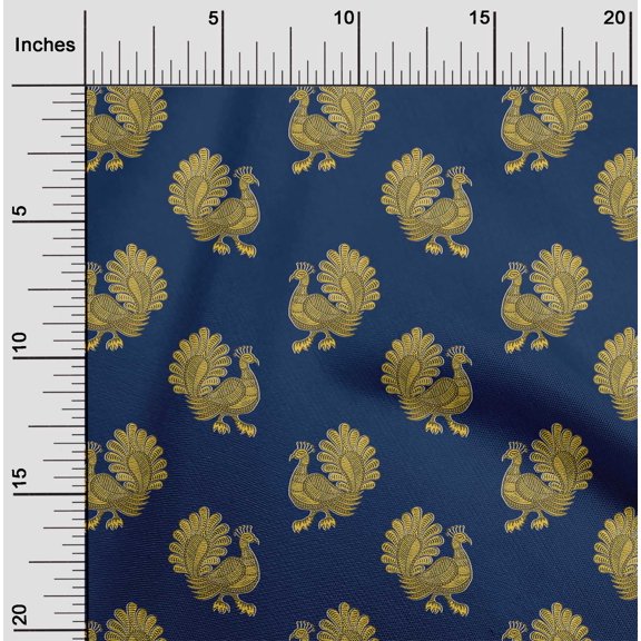 oneOone Organic Cotton Poplin Twill Fabric Peacock Block Printed Craft Fabric BTY 42 Inch Wide