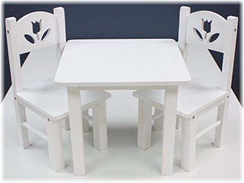 18" Doll Furniture Wooden Table and Chairs Set WHITE Fits American Girl Dolls 