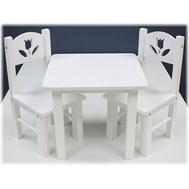 18 Inch Doll Furniture Wooden Table And Chairs Set 18 White