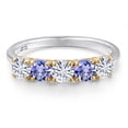 thumbnail image 3 of Gem Stone King 925 Silver and 10K Yellow Gold White Moissanite and Blue Tanzanite Wedding-Bands Ring for Women | 1.29 Cttw | Round 4MM | Gemstone Birthstone | Size 5, 3 of 7