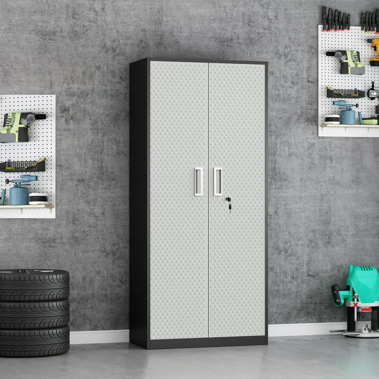 BENTISM Metal Rolling Garage Cabinet 74'' Tall Industrial Storage Cabinet  with Wheels, Locking Doors and 4 Adjustable Shelves Large Steel Utility  Tool
