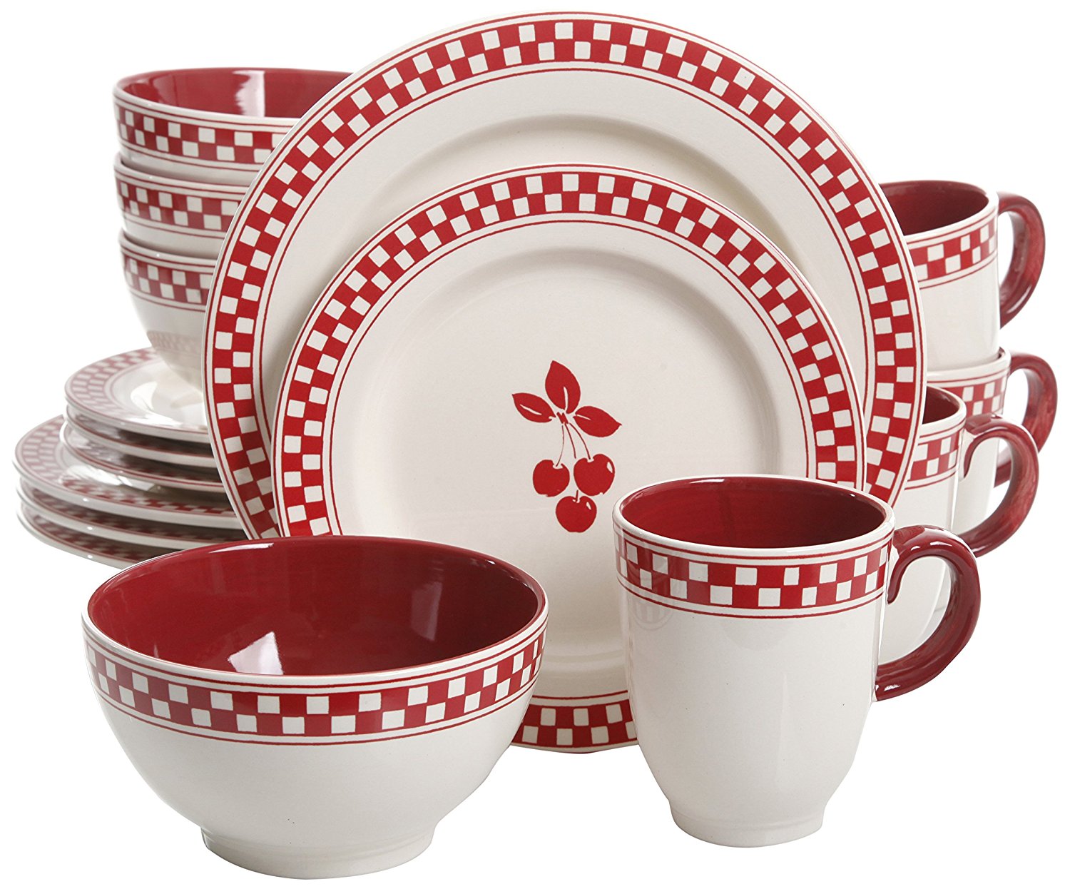 Gibson General Store 16 Piece Cherry Diner Ceramic Dinnerware Set