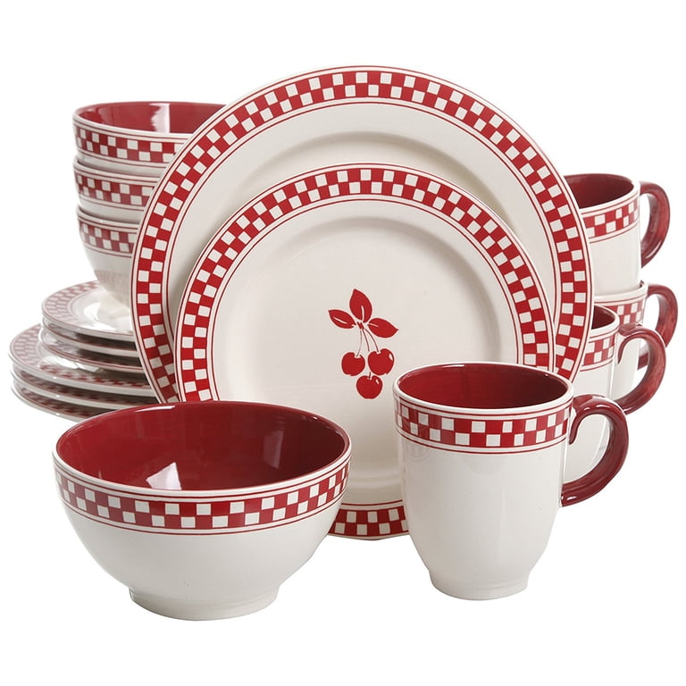 Gibson General Store 16 Piece Cherry Diner Ceramic Dinnerware Set