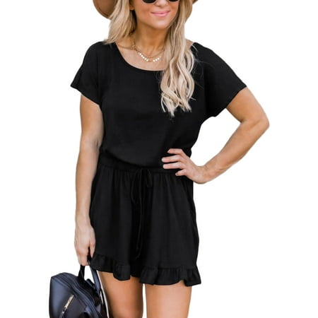 

Luckinbaby Women s Short Sleeve Short Playsuit Side Pockets Ruffles Hem Jumpsuit
