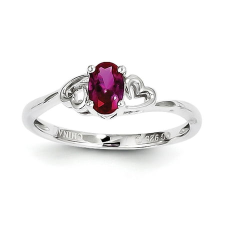 Ladies 925 Sterling Silver July Birthstone Created Ruby Heart Ring Size 5