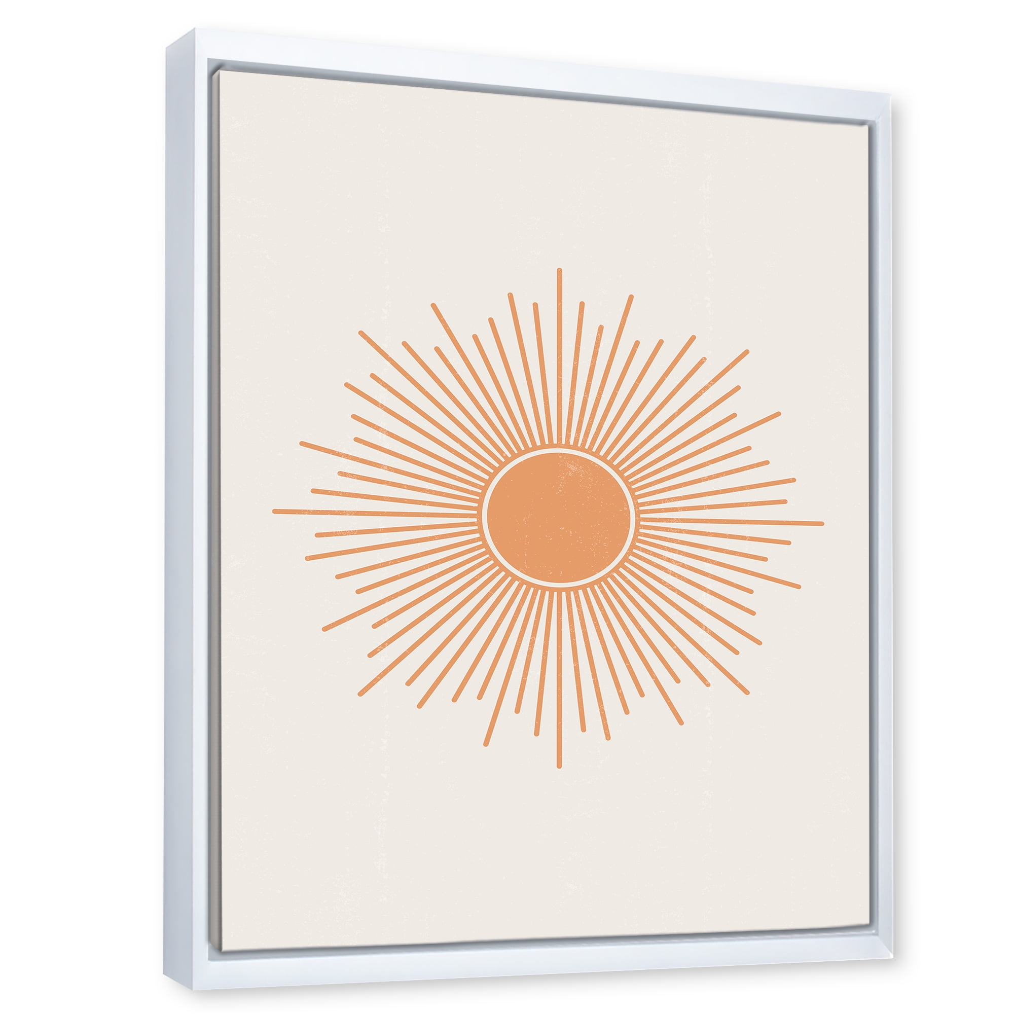 Designart 'Minimal Bright Shining Orange Sun Rays III' Modern Framed Canvas Wall Art Print