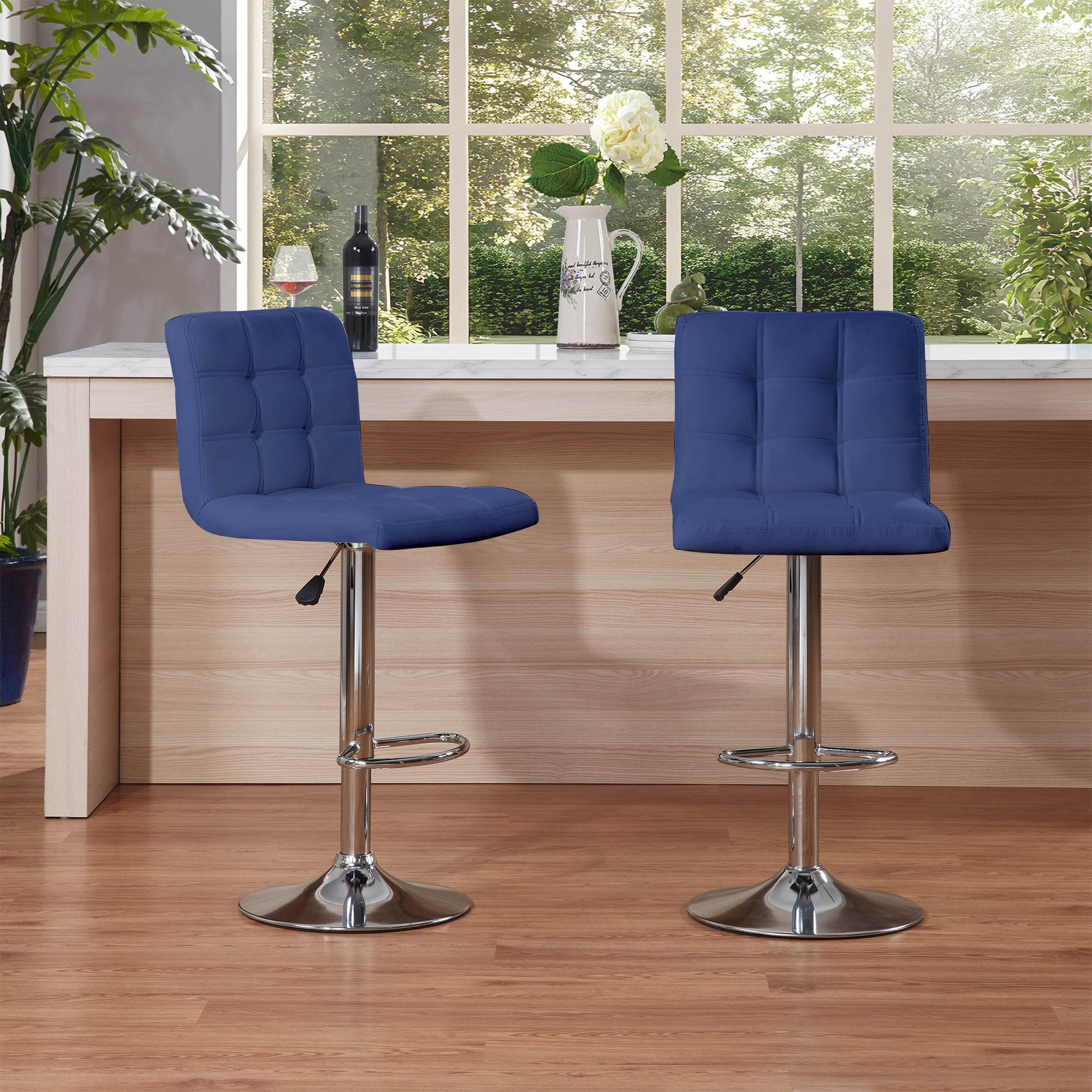 MAYEERTY Set of 2 Bar Stools, Adjustable Swivel Counter Height Stools,Blue