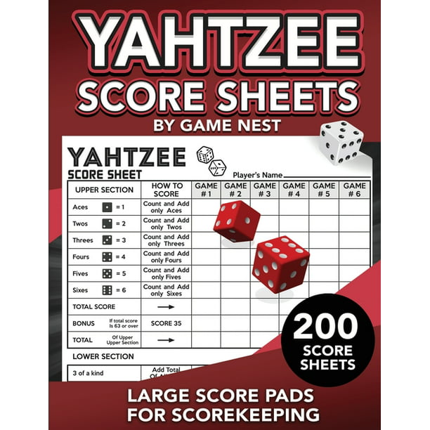 Yahtzee Score Sheets : 200 Large Score Pads for Scorekeeping 8.5 x 11  Yahtzee Score Cards (Paperback)