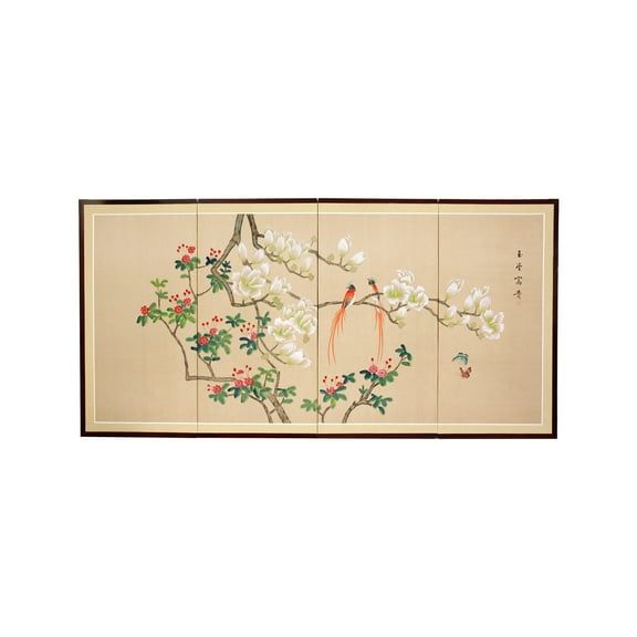 3ft. Long Handpainted Chinese Silk Wall Art Screen - Love Birds