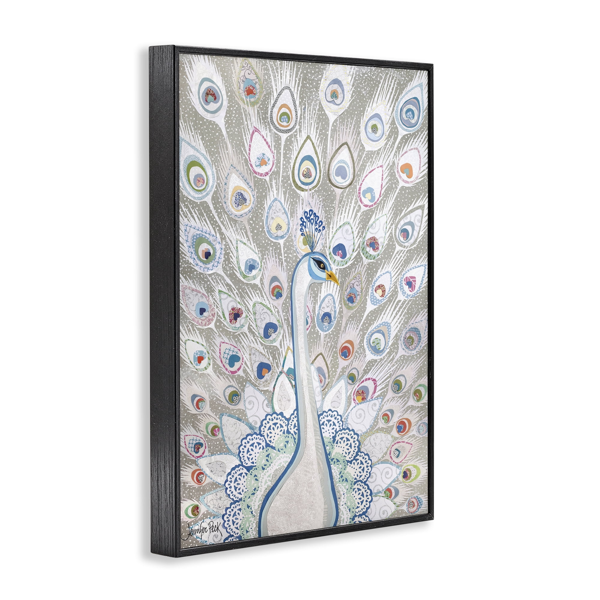 Stupell Industries Neutral Peacock Tail Pattern Animals & Insects Painting Black Framed Art Print Wall Art, 12 x 18