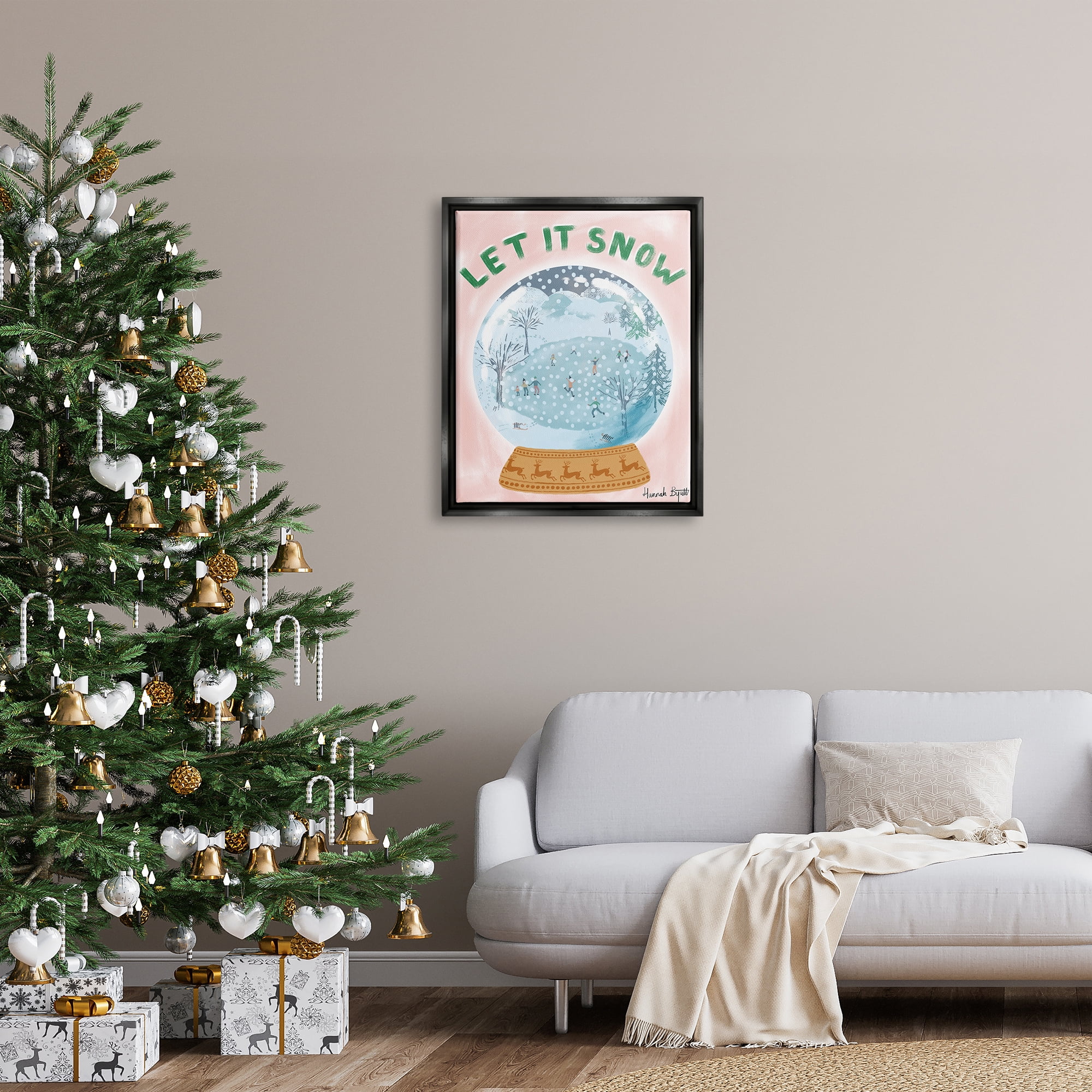 Stupell Industries Let It Snow Globe Holiday Painting Black Floater Framed Art Print Wall Art, 25 x 31