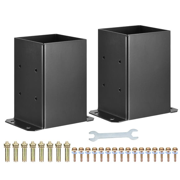 Unique Bargains 4x4' Post Base 2pcs, Inner Size 3.6 x 3.6 Inch, Powder Coated Post Brackets for Deck Railing, Log Cabin