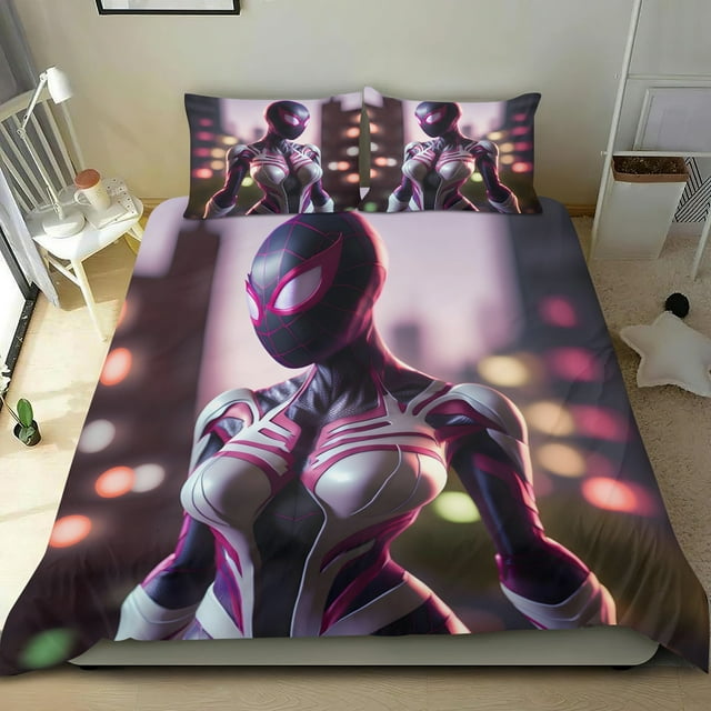 Gwen, la Mujer Araña Conjunto de sábanas temático, trío de piezas, cómodo y amigable con la piel, diseño único, regalo de decoración para el hogar para familiares, amigos y fans,173cm *218cm