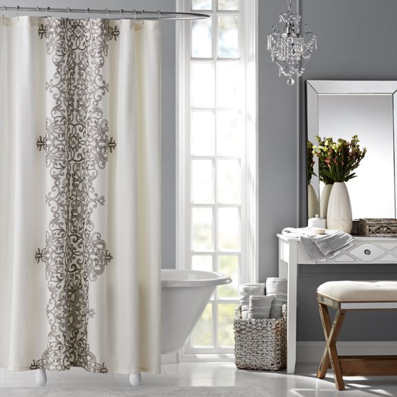 Hotel Style Manchester Embroidered Fabric Shower Curtain