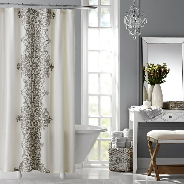 Hotel Style Manchester Embroidered Fabric Shower Curtain