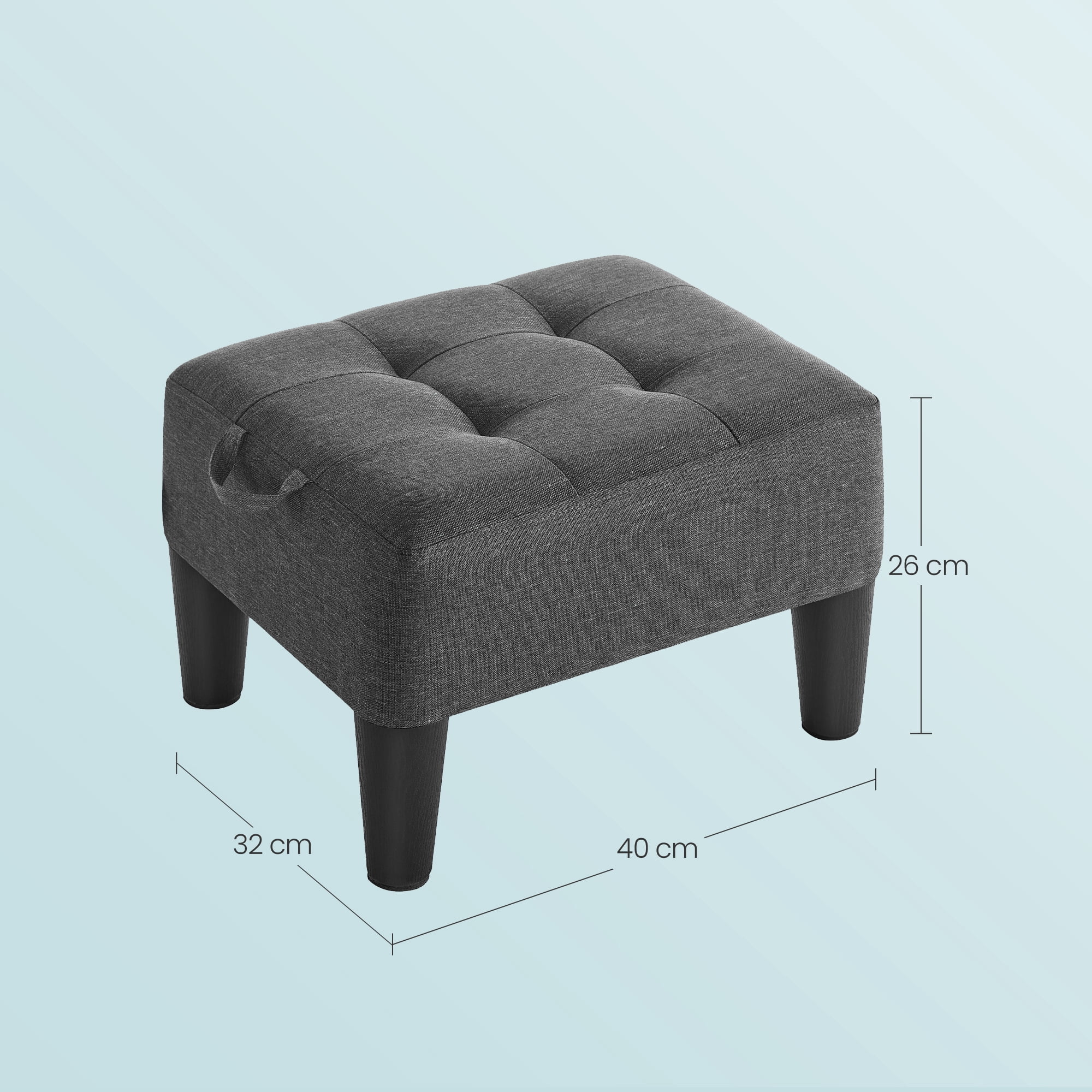 LEDREM Small Footstool Ottoman with Thick Cushion, Angled Legs & Hidden Storage Compartment, for Living Room Bedroom Entryway, Supports 330 lbs, Dark Gray