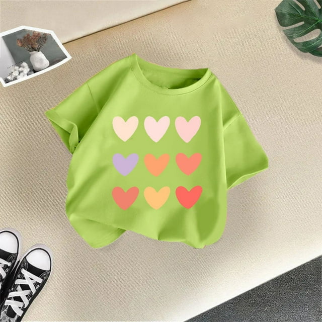 Hauts et T-Shirts pour Filles, T-Shirt Graphique Mignon à Col Rond et Manches Courtes pour l'Été, Tenue Décontractée