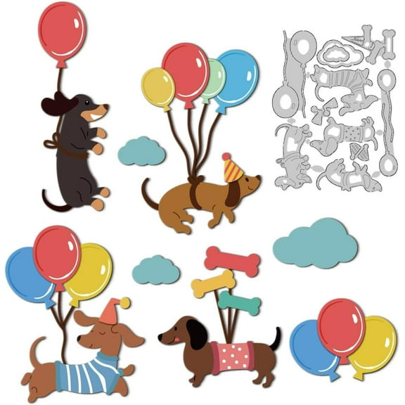 1 pc Balloon Dachshund Die Cuts Carbon Steel Die Cuts Cutting Dies Dog Frame Stencils Scrapbooking Embossing Template Dies for Card Making Party Greeting Embossing Invitation Photo Album