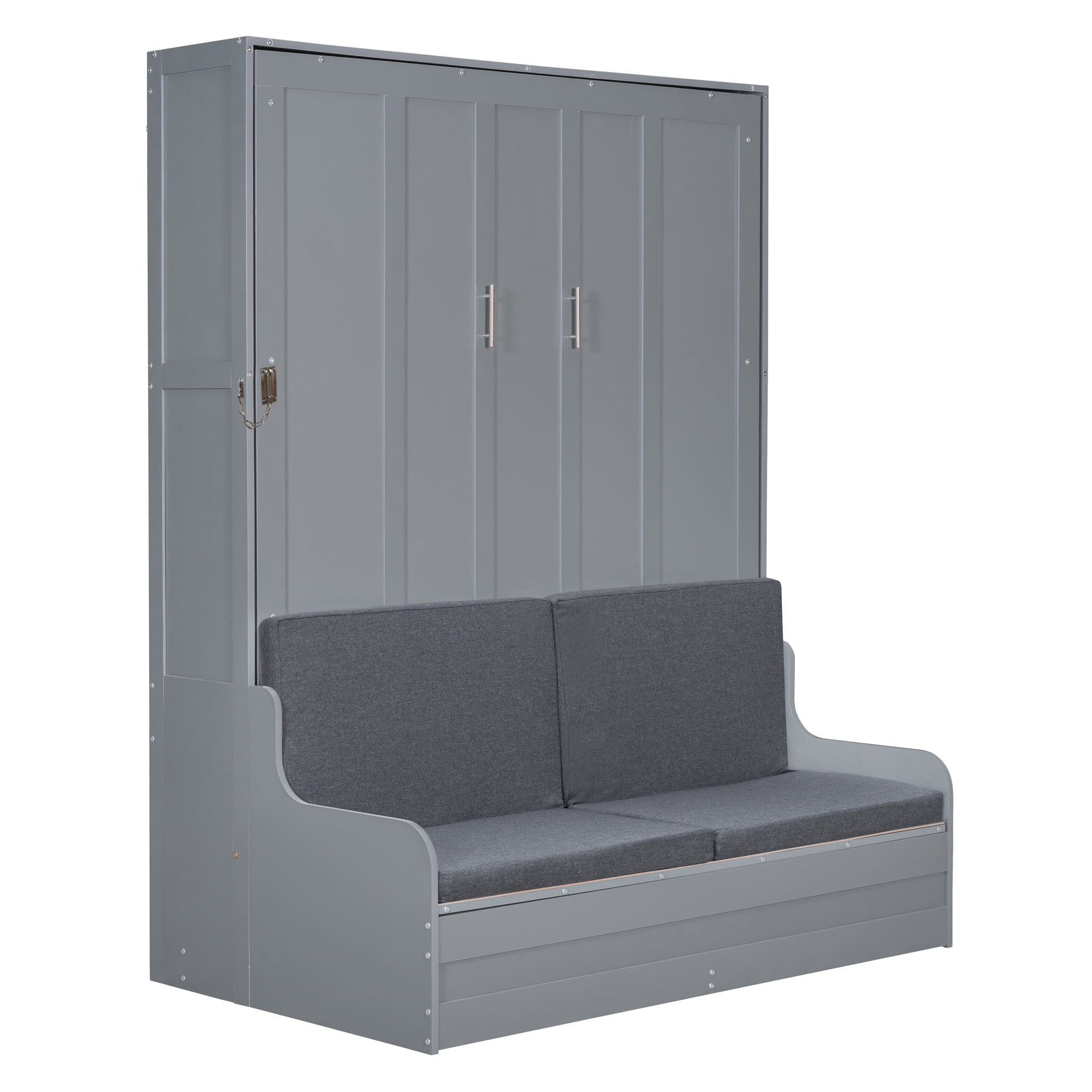 Mintazer Queen Size Murphy Bed with Sofa, Modern Foldable Wall Bed with Cushions for Bedroom Apartment Guest Room, Gray