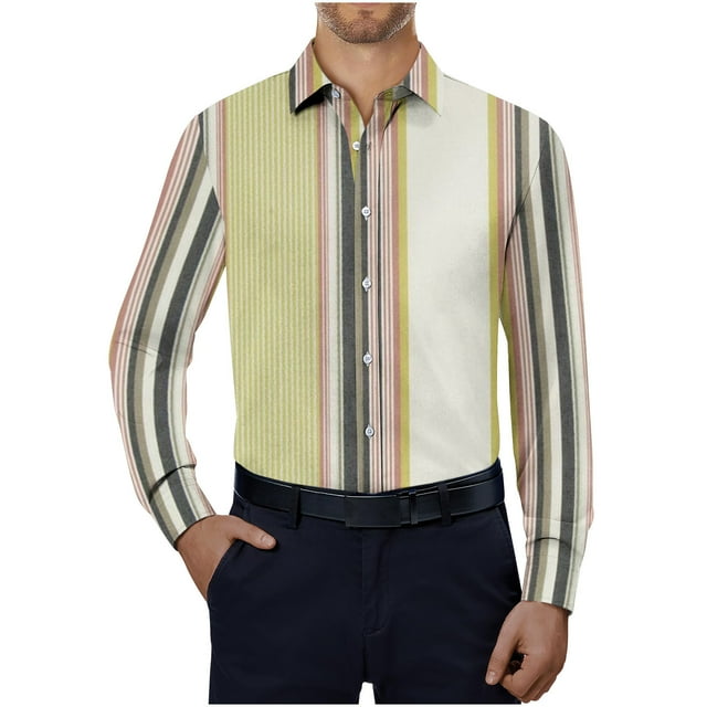RXIRUCGD Chemise à Manches Longues Imprimée à Rayures Slim à la Mode pour Hommes, Multicolore, Taille : 5TG