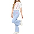 thumbnail image 4 of Yuanlook Kids Matching Outfit Set Short Sleeve Crew Neck Top Elastic Flare Pants Bow Print Casual Set for Girls, 4 of 6