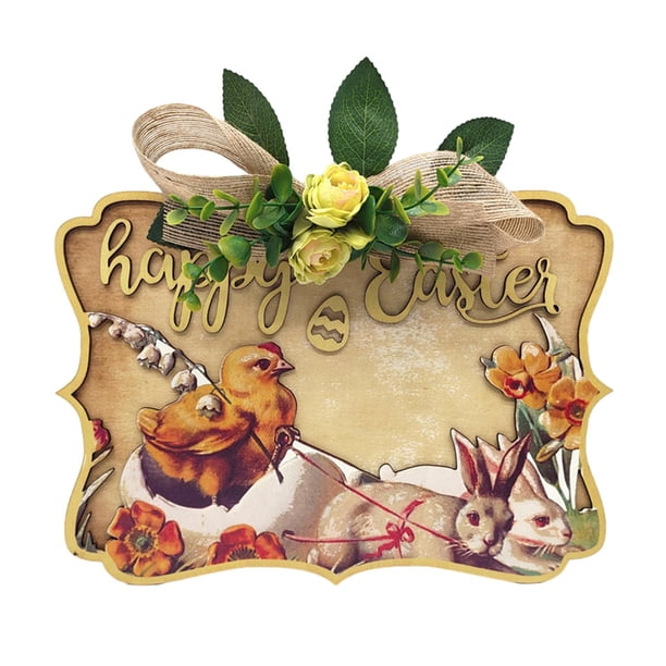 Letrero de puerta de conejito de Pascua, decoración de Pascua, letrero de bienvenida de madera de Pascua para panadería Estilo C