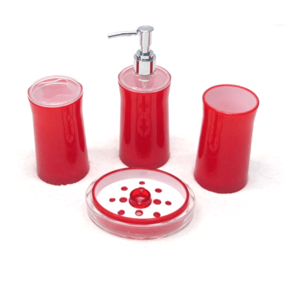 New Shine 2 Tone 4 Piece Bath Accessories Set Red