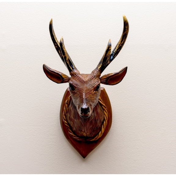 G6 Collection 15" Deer Wall Hanging Decor Head Sculpture Art Decorative Home Decor Accent Lodge Wooden Handmade Figurine Handcrafted Decoration