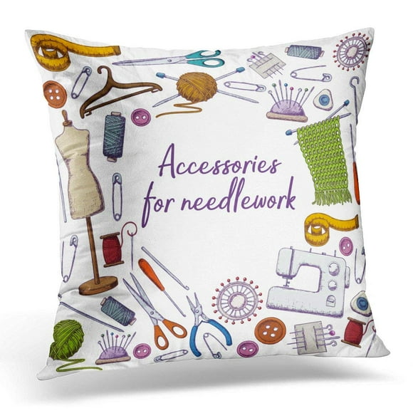 EREHome Accessory of Tools for Needlework and Sewing Equipment and Accessoriesy Colorful Sketch Button Pillow Case Pillow Cover 18x18 inch