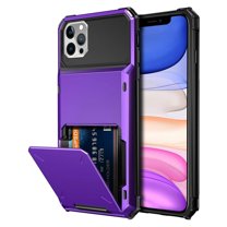 Dteck Wallet Case for iPhone 14 Pro,Shockproof Rubber Rugged 4-Card Credit Holder Slots Cover Hybrid Heavy Duty Protection Armor Phone Back Case,Purple