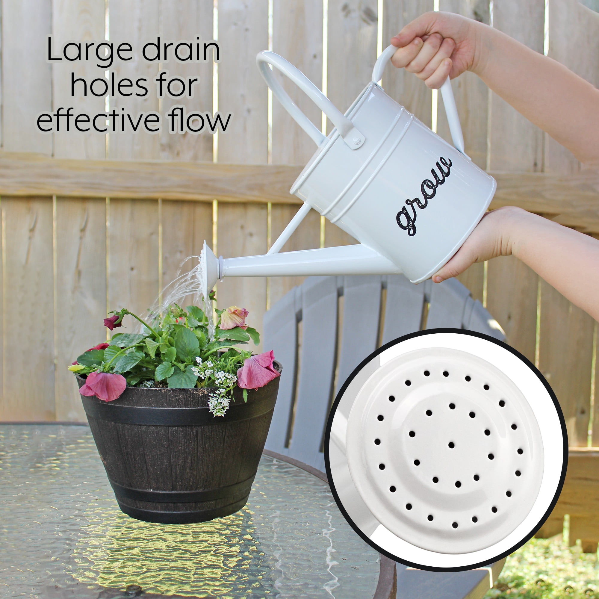 AuldHome Design Farmhouse Enamel Watering Can (White); Rustic Metal Watering Pitcher for Home Decor and Gardening