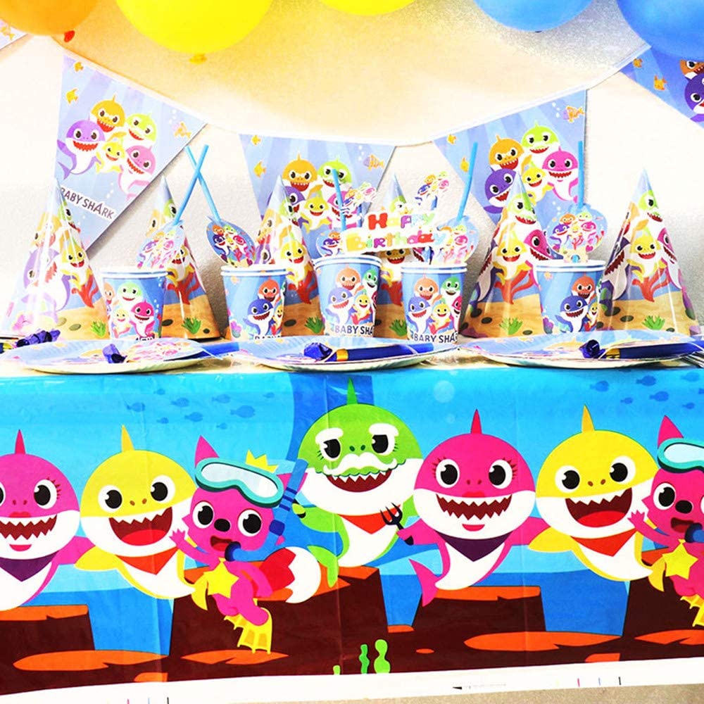 Baby Cute Shark Party Supplies Set 104 Pieces Little Shark Birthday Decoration Shark Party Disposable Tableware Cake Topper Gift Bag Children Carnival Party Supplies Decorations Walmart Com