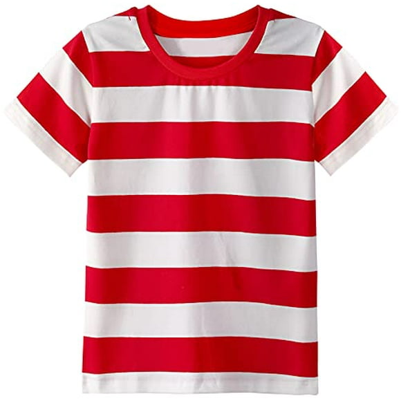 COSLAND Toddler Red and White Striped Shirt Boys Basic Crewneck Tees, 2T