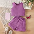 thumbnail image 2 of KPOPLK Toddler Girl Outfit Baby Summer Clothes Cute Graphic Print Sleeveless Shorts Clothes Set 6M-5T(2-3 Years,Purple), 2 of 9