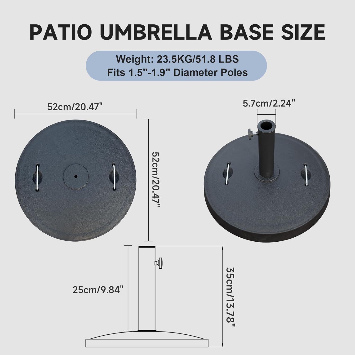 Domi Patio Umbrella Base, Umbrella Stand Base with Adjustable Knob and 2 Durable Handles, Patio Table Umbrella Base for Outdoor 1.5''~1.9'' Market Umbrella Heavy Duty Umbrella Holder, Black
